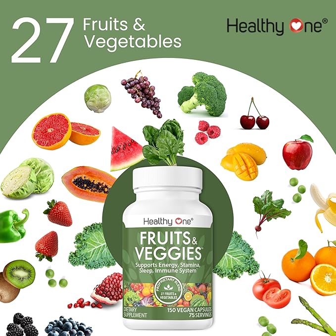 Fruits & Veggies Formula - 27 Premium Whole Foods - Organic Ingredients - Equals 3 Servings of Fruits & Vegetables - Improve Energy, Focus & Immune Function - Fiber - Antioxidants - 150ct (75 Serv)