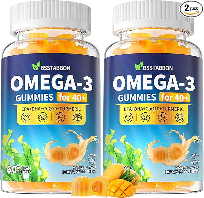 Omega-3 Gummies Supplement for Adults 40+: 1280mg Vegan Omega3 Fatty Acid DHA EPA with Vitamin D3 K2 Zinc Turmeric for Overall Health Support - Fish Oil Alternative for Women Men(120Count)