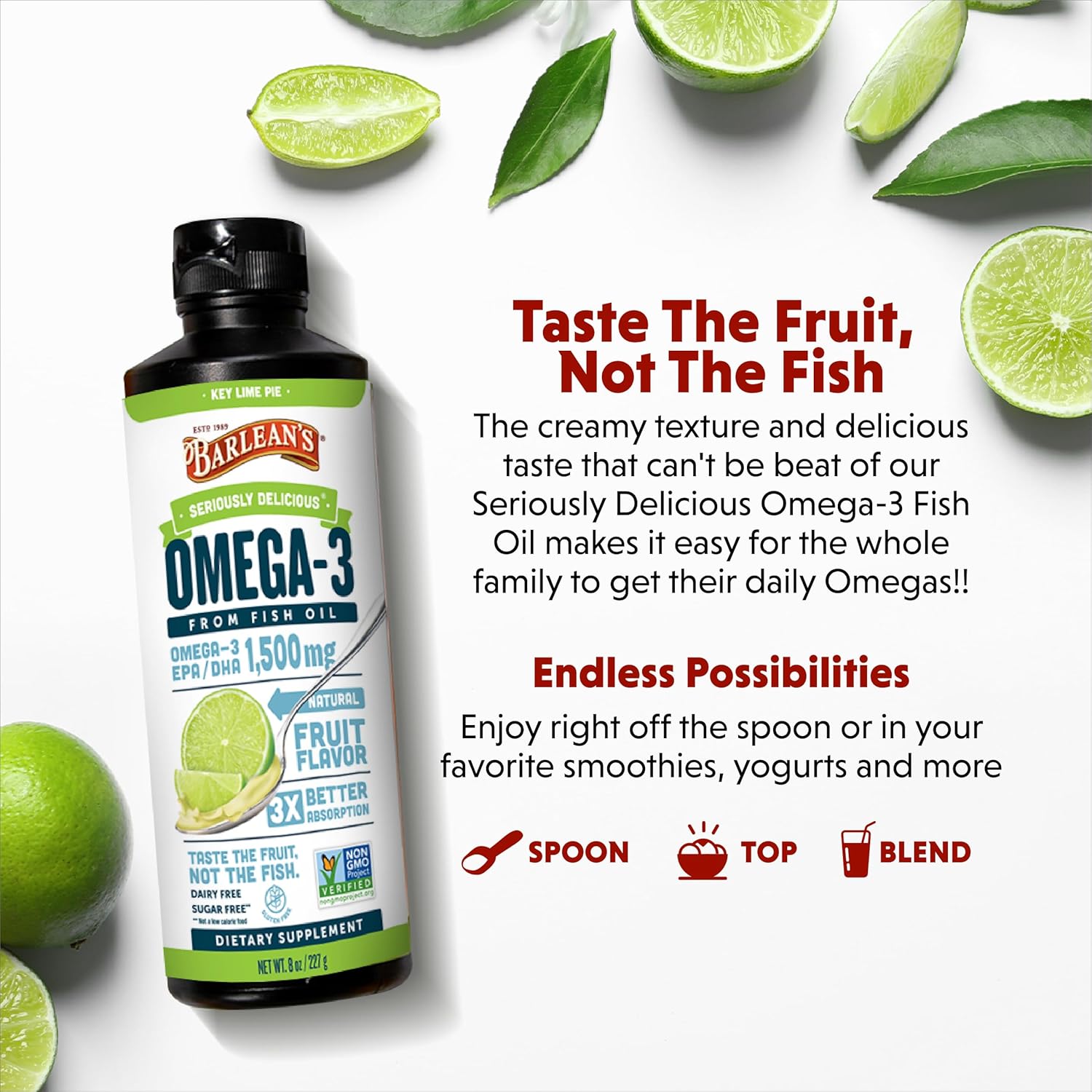 Barlean's Organic Oils Seriously Delicious Omega-3 High Potency Fish Oil, Key Lime Pie, 16 Fl Oz