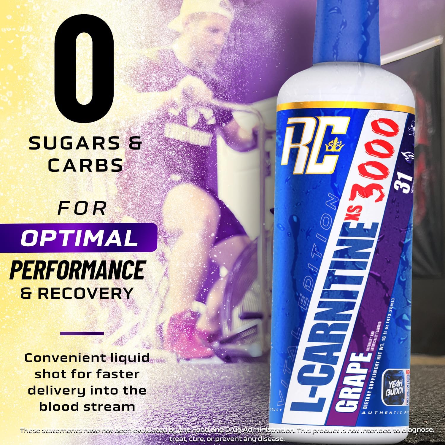 Ronnie Coleman Signature Series L-Carnitine XS 3000 Liquid, Amino Acids Metabolism and Lean Muscle Strength Support, Stimulant Free, Sugar Free, Zero Carbs, Grape, 16 Oz