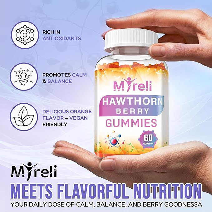 Hawthorn Berry Gummies 1000mg - Vegan-Friendly Supplement in Gummy, Gluten-Free Soy-Free Dairy-Free Non-GMO, Plant-Based & Clean Formula for Everyday Balance, Arterial Function Support, 60 Chewables