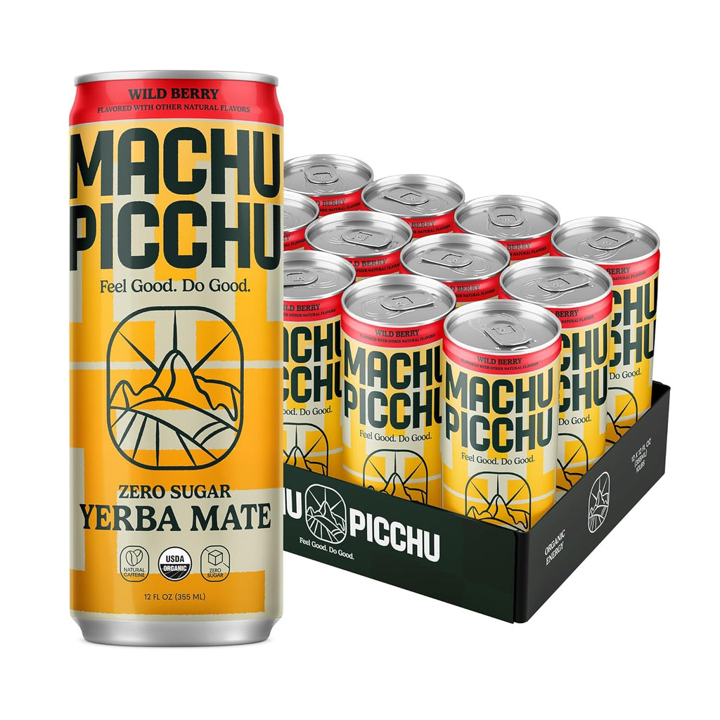 MACHU PICCHU ENERGY, Non-Carbonated Zero Sugar Yerba Mate, Clean Energy Drink Alternative, 12oz (Pack of 12) – 120mg Organic Green Coffee Bean Caffeine, Low Calorie, USDA Organic, No Artificial Flavors (Wild Berry)