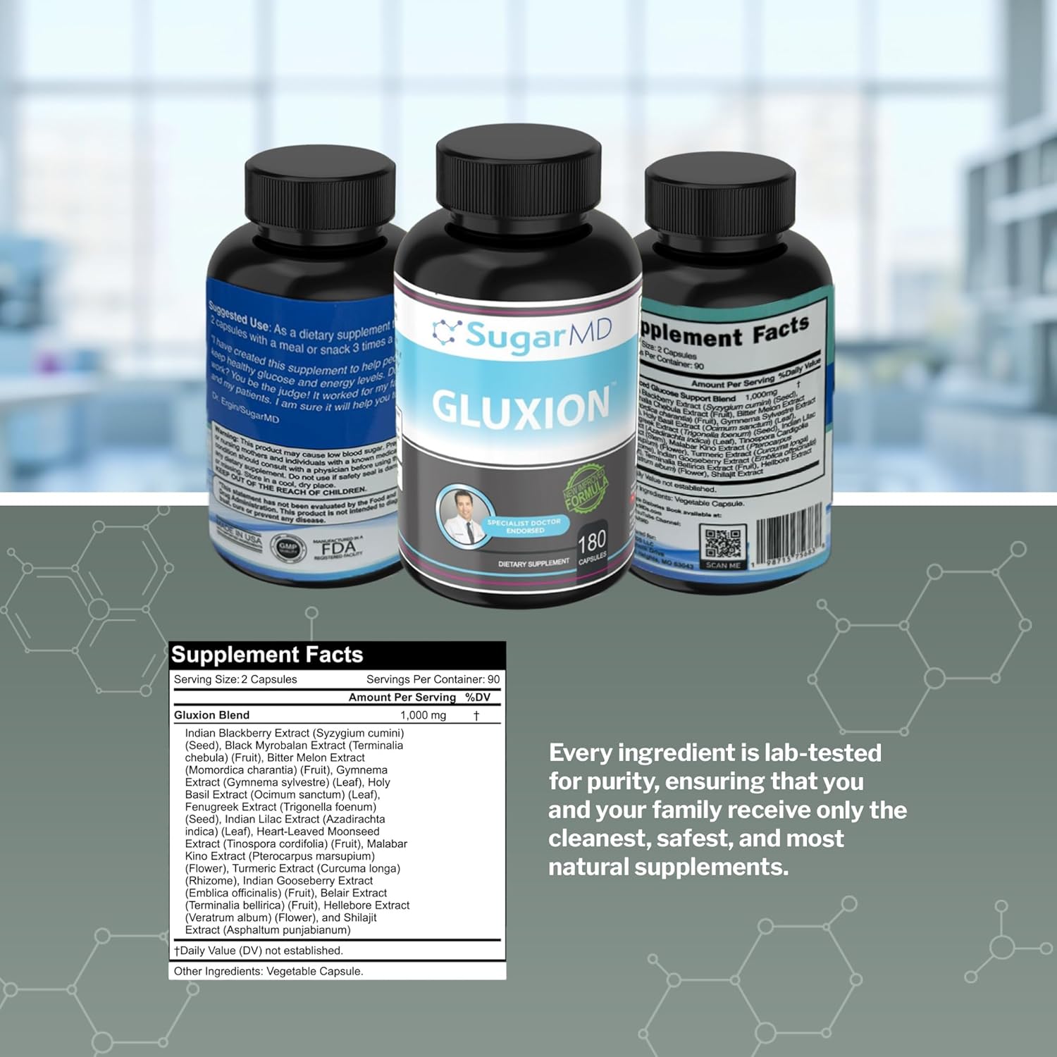 SugarMD GLUXION 3X Strength Formula | Advanced Botanical & Nutrient Blend for Spike Control| Vegan, Non-GMO, 180 Capsules