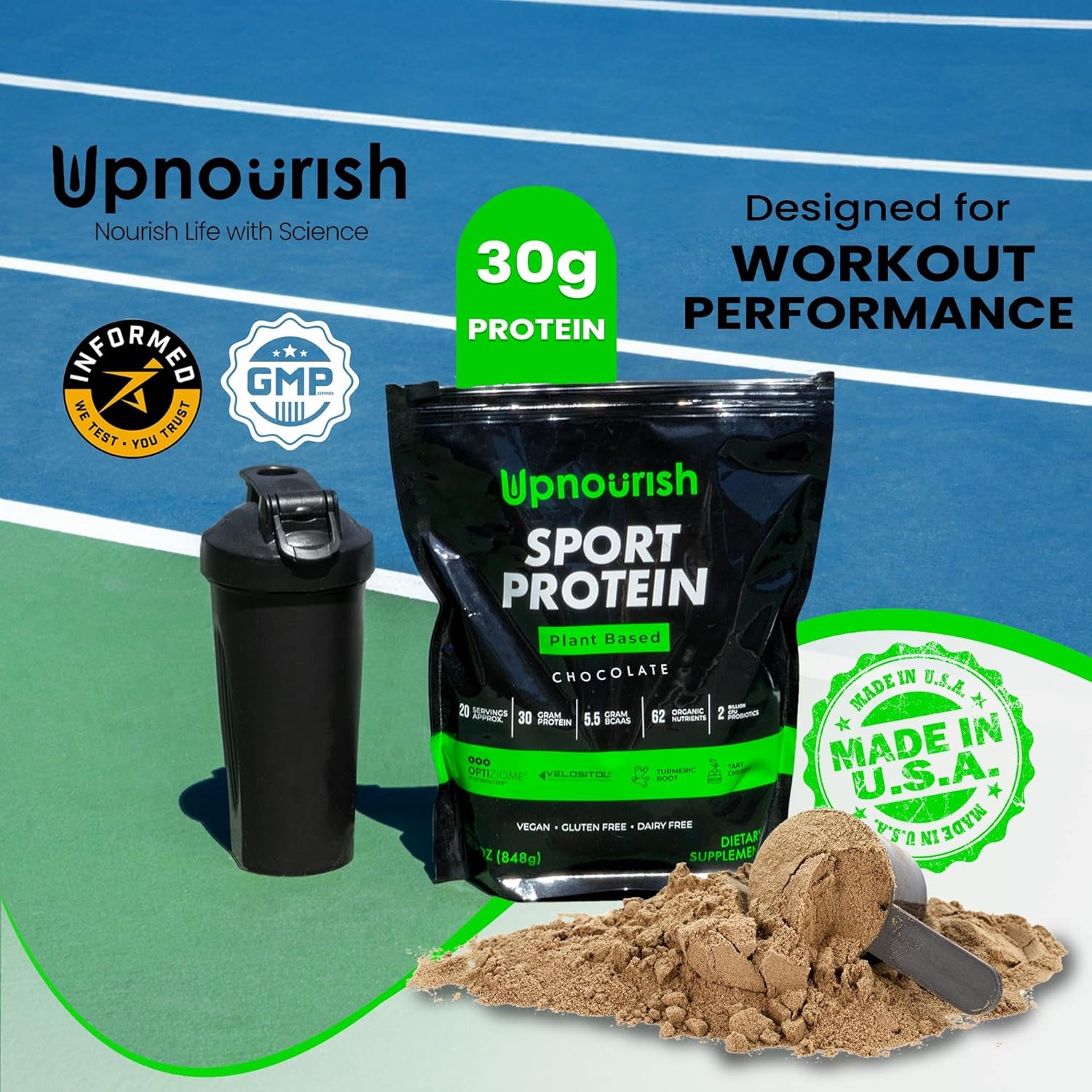 Vegan Sport Protein Powder Chocolate 20 servings – 30g Plant Based Protein, VELOSITOL, BCAAs, Organic Greens & Fruits, Probiotics, Tart Cherry for Post Workout Recovery, Inform Sports Certified Keto