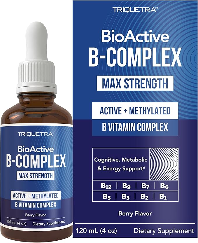 BioActive Vitamin B Complex - Blood Stream Ready, Methylated B Complex - Featuring Methylfolate, 3 BioActive Forms of B12, BenfoPure® B1 & Pantesin® B5 - 12 B Vitamins in Clinical Doses - Liquid 4 oz
