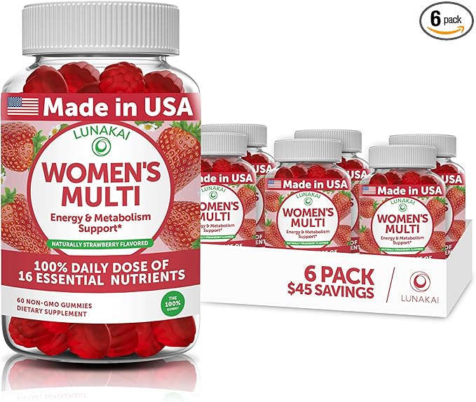 Multivitamin for Women Gummies - Tastiest Proprietary Formula - 100% Daily Value of 16 Essential Vitamins and Minerals (Vitamins A,B,C,D,E) Healthy,Non-GMO Chewable Womens Multivitamin Gummy - 6 Pack