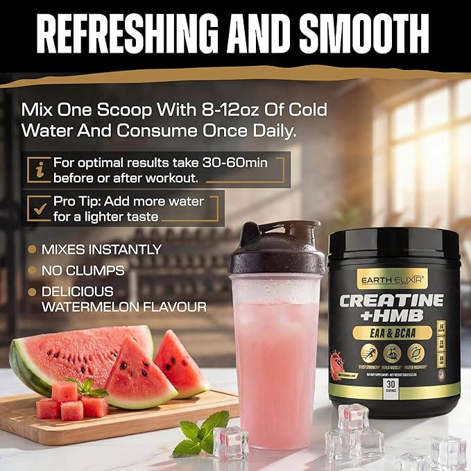 Creatine HMB Supplements for Men and Women w/Essential Amino Acids | EAA & BCAA Powder Mix | Creatine Monohydrate Powder and HMB | EAAS & BCAAS | Made in USA & 3rd Party Tested