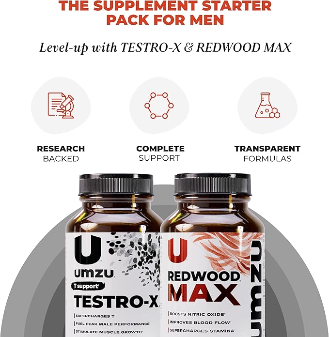 UMZU Redwood Max + Testro-X Bundle – Advanced Nitric Oxide Booster & Men’s Wellness Support – Circulation, Energy, Recovery, Focus & Daily Vitality – 60 + 90 Capsules (30-Day Supply)