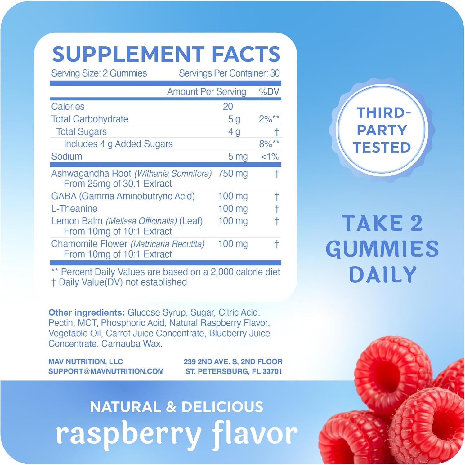 Calming Ashwagandha Gummies for Teens | Stress Relief Supplement with Theanine, GABA, Chamomile & Lemon Balm Calm Sleep Gummies | Natural Raspberry Flavor, Non-GMO, Third-Party Tested | 60 Ct