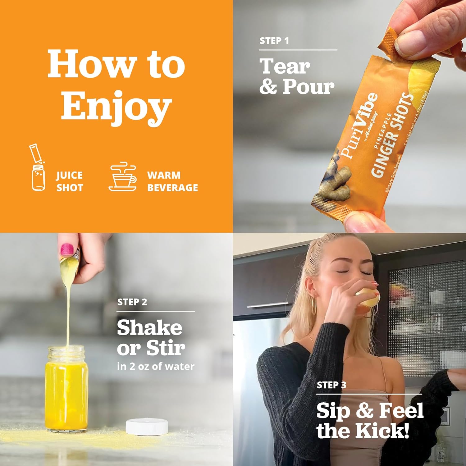 All About Juicing Ginger Shots with Pineapple & Turmeric - Superfood Juice Powder - Immunity, Digestion & Energy Support - 15 Wellness Stick Packs - PuriVibe