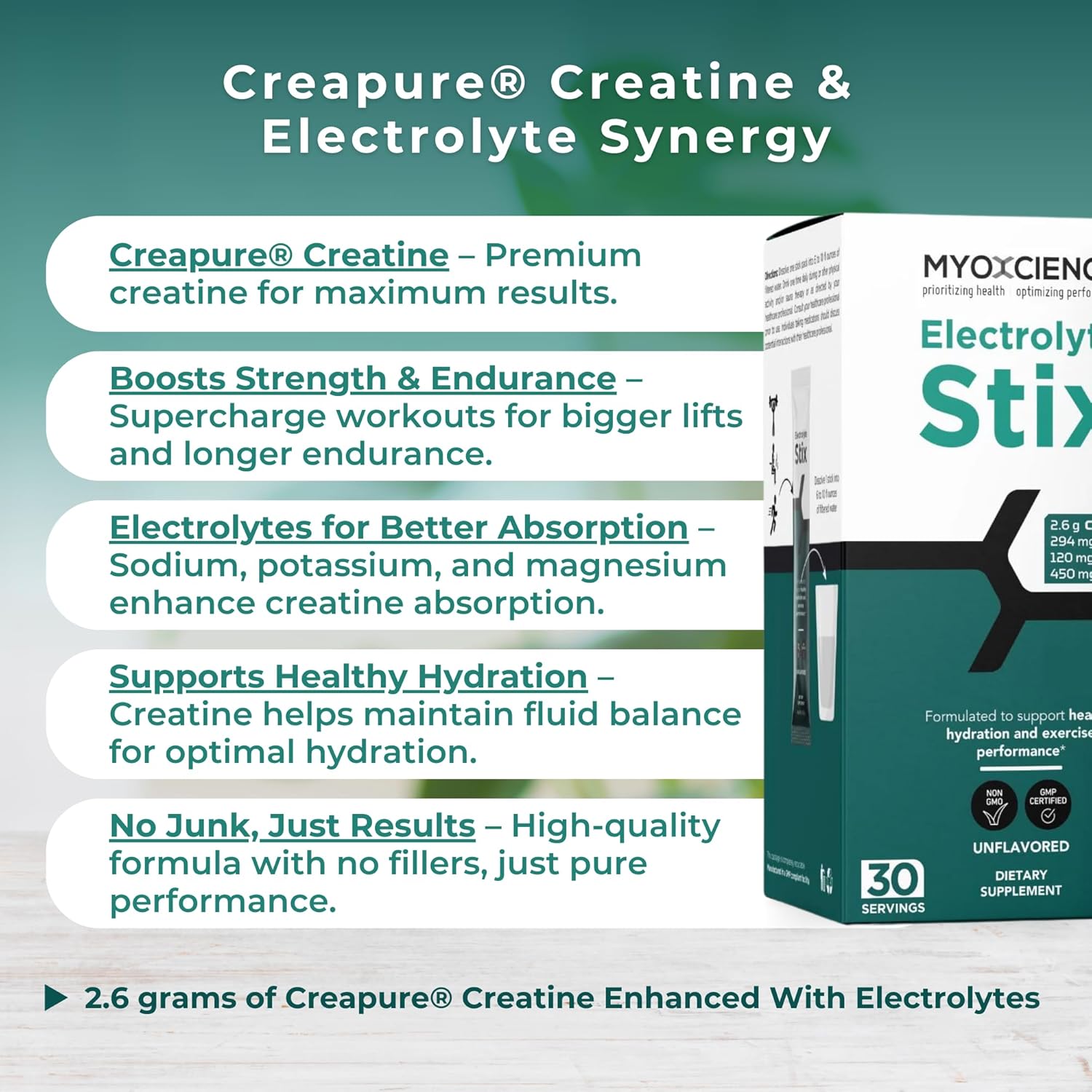 MYOXCIENCE Electrolyte STIX | Creatine Electrolyte Powder | Recovery from Exercise & Muscle Development w/Real Salt (Unflavored) (Stix 30 ct)