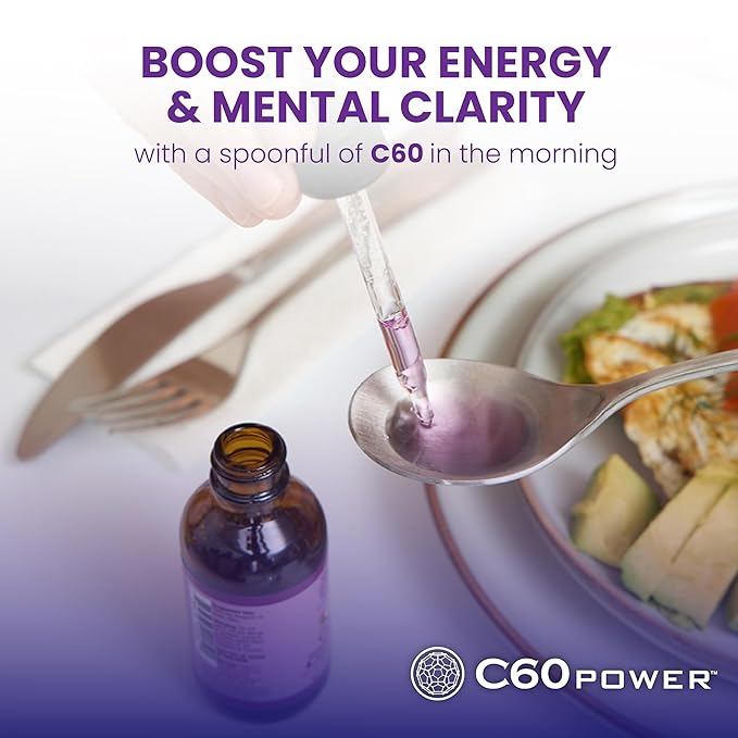 C60 Power C60 in Organic MCT Coconut Oil - Natural Wellness & Antioxidant Support for Men & Women, 99.99% Pure Carbon Fullerenes, Promotes Energy, Mental Clarity, & Stamina - 16 fl oz Bottle
