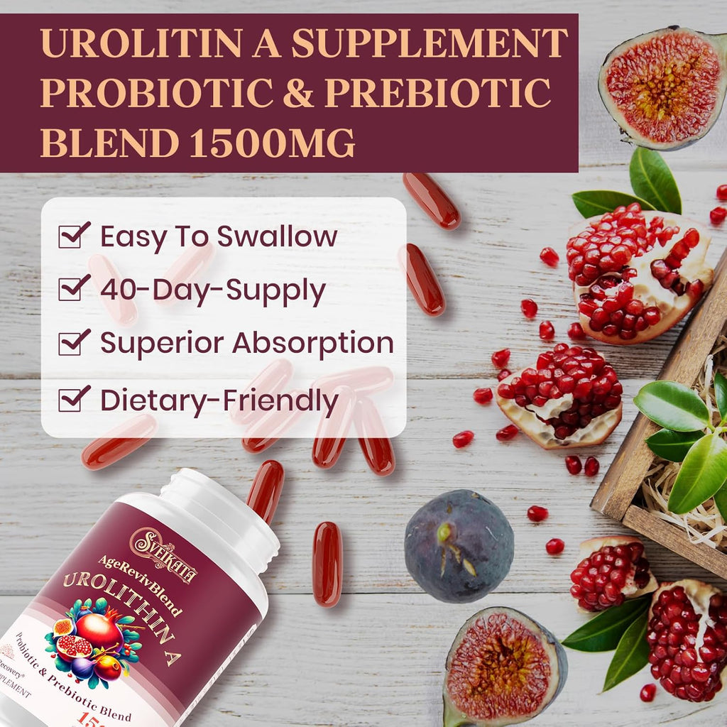 Urolithin A Supplement 1500mg – Advanced Urolithin Formula with Probiotic & Prebiotic Complex and 30% Pomegranate Extract – for Energy, Mitochondrial & Antioxidants – 120 Softgels (2 Bottles)