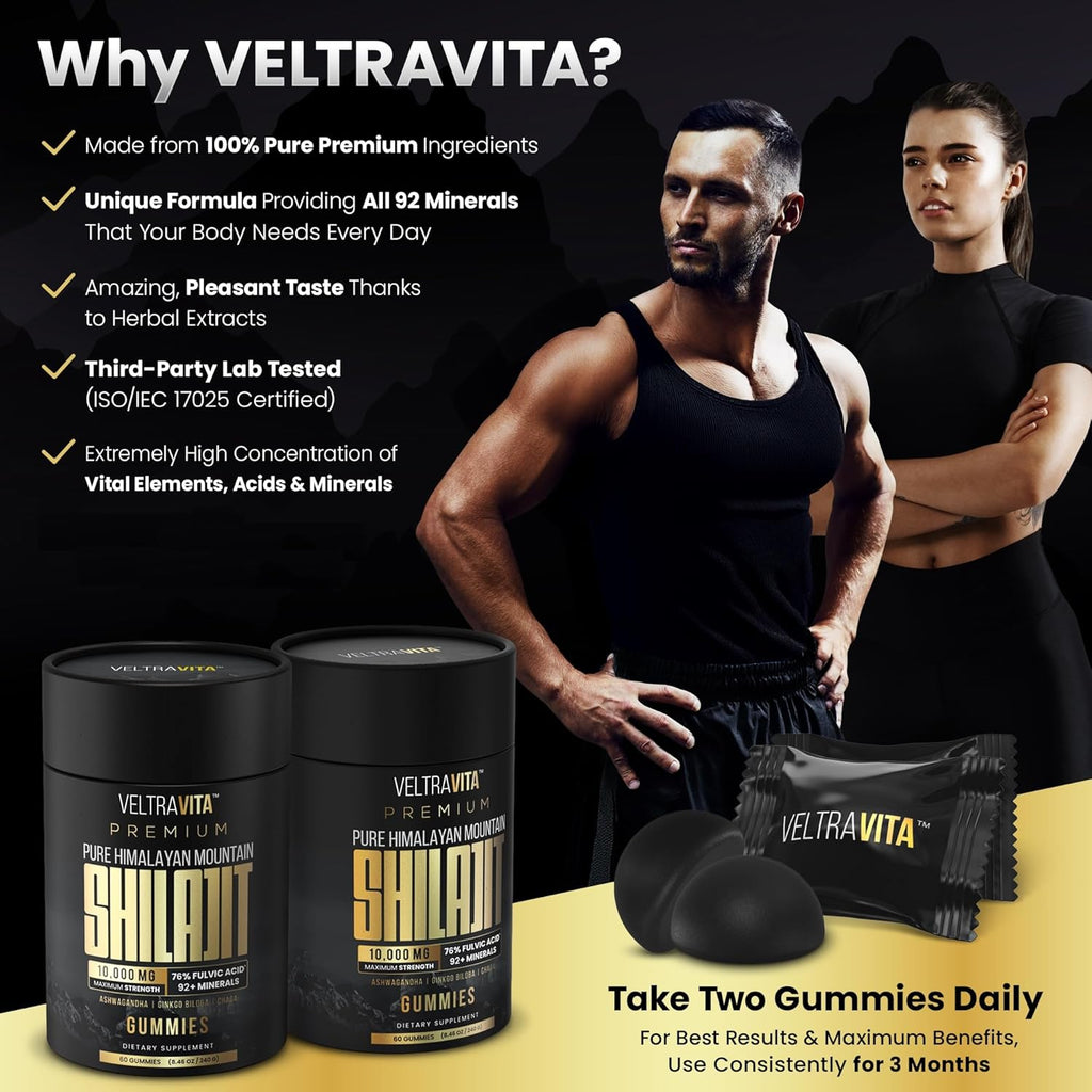 Pure Himalayan Shilajit Gummies with Ginkgo Biloba, Chaga & KSM-66 Ashwagandha | Shilajit for Men & Women |10000 mg Max Potency | 76%+ Fulvic Acid & 92+ Trace Minerals | Sugar Free