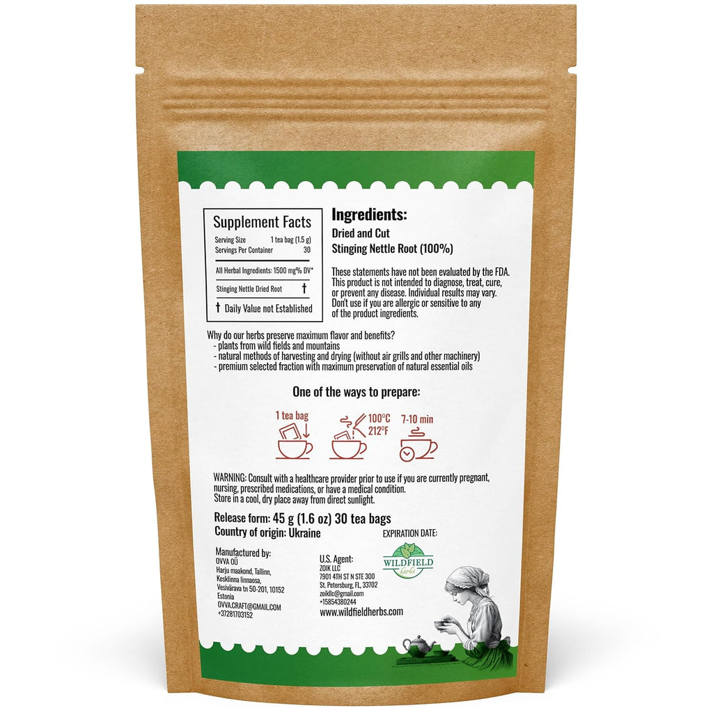 30 Bags Nettle Root Dried Stinging Nettle Root Herbal Tea - 24 Count 2g Bags Herb Tea Raíz De Ortiga