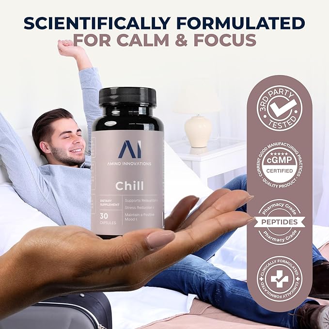 Amino Innovations CHILL Peptide Supplement Capsules with DHH-B and Peptide for Daily Use, Helps You Unwind, Recover, and Wake Up Refreshed - 30 Capsules (30 Regular Servings)