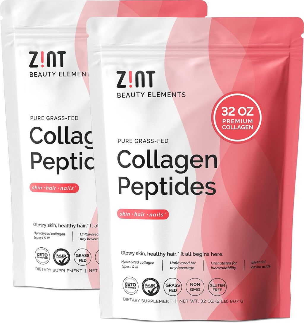 Zint Keto Collagen Protein Powder for Anti-Aging 64oz Total - Grass Fed Hydrolyzed Collagen Peptides, 32 oz (2 Pack)