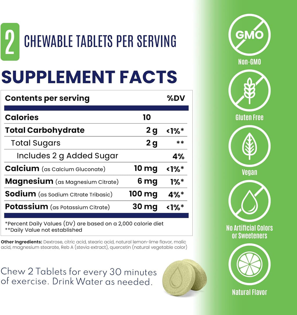 SaltStick Electrolyte FastChews - 60 Count Lemon Lime Flavor - Chewable Electrolyte Tablets for Hydration, Salt Tablets, Dehydration Relief