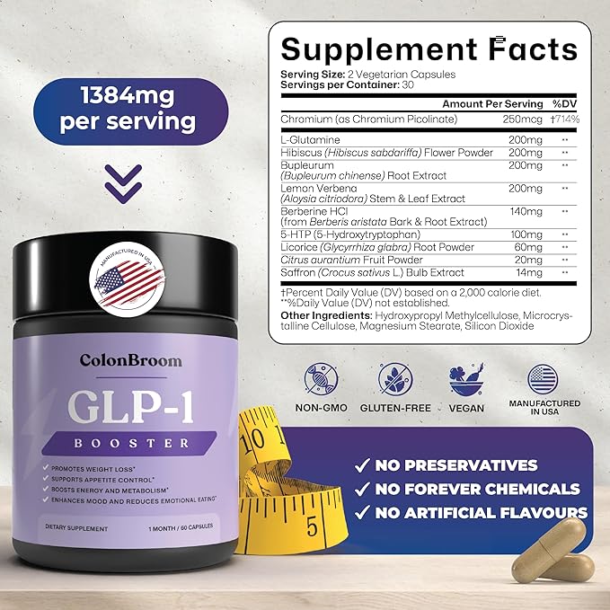 ColonBroom GLP-1 Weight Management Supplement for Women & Men - GLP1 Supports Gut Health, Metabolic Wellness & Appetite Regulation - Vegan, Gluten-Free Diet Capsules | 120 Count