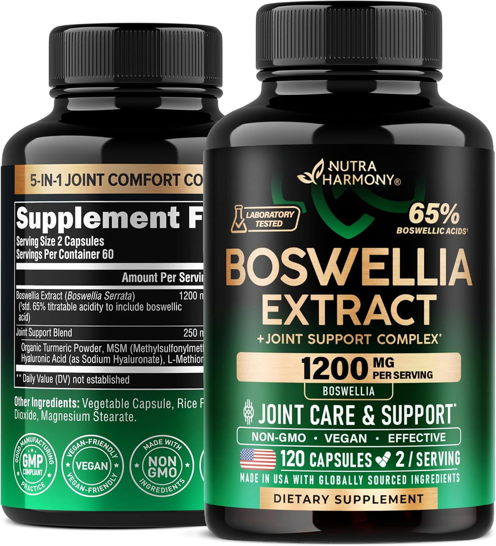 Boswellia 1200mg - Boswellia Extract | Turmeric | Hyaluronic Acid | MSM | Same - Joint Health & Comfort - Boswellia Serrata | 65% Boswellic Acid - for Men & Women - Made in USA - 120 Capsules