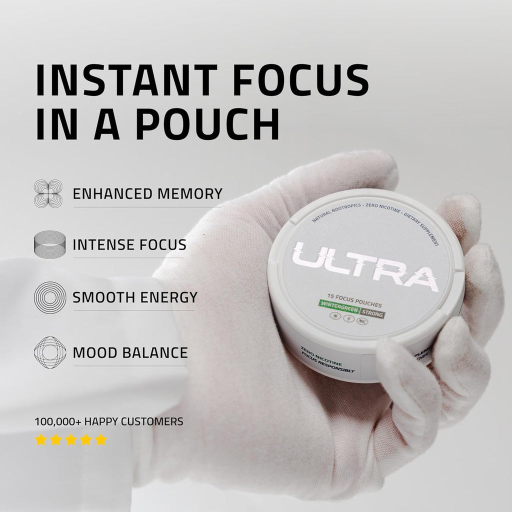 Ultra Focus Pouches with Vitamin B12, L-Theanine, Vitamin B6, Ginseng & Alpha GPC, Natural Adaptogens and Nootropics for Energy and Clarity, Plant Based and Caffeine Free, Variety, 3-Pack