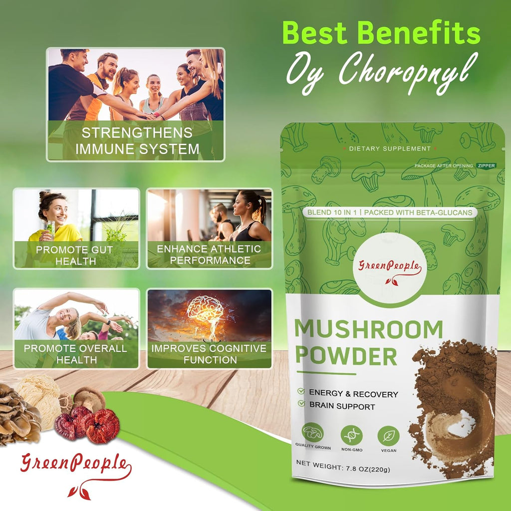 Mushroom Powder Mushroom Supplement - 10-in-1 Mushrooms Lions Mane Powder with Reishi/Cordyceps/Chaga/Turkey Tail/Maitake/Complex for Cognitive Function & Immune Support 78 Servings
