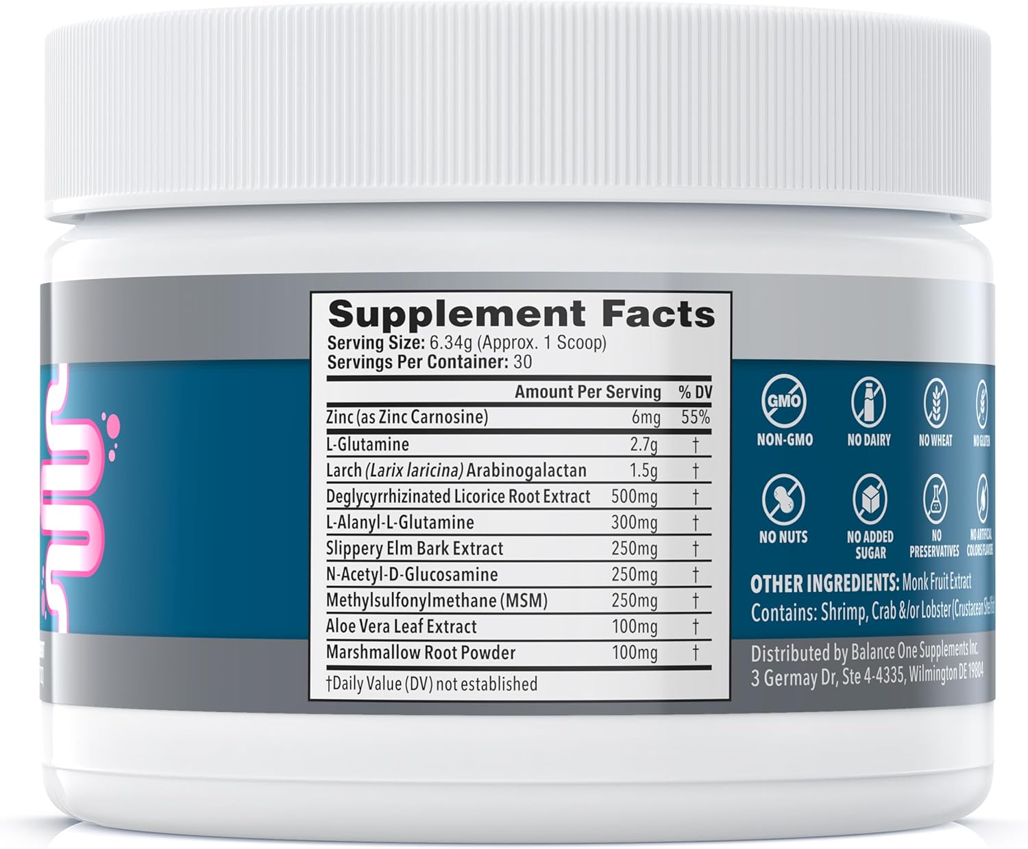 Balance ONE RevivaGut – Gut Lining & Digestive Support Powder – L-Glutamine, Zinc Carnosine, DGL Licorice, Slippery Elm – Leaky Gut Support, Bloating Relief – Non-GMO, 30 Servings