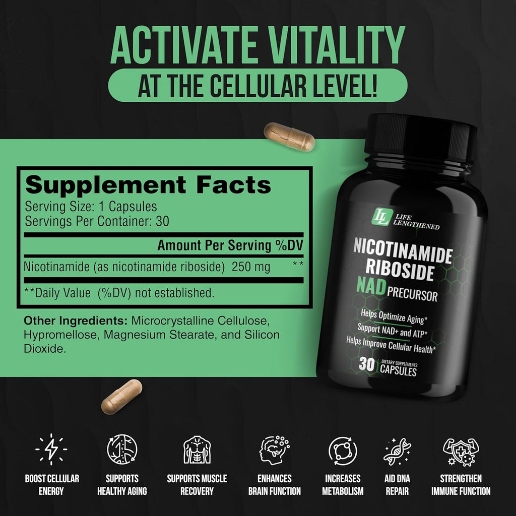 New NAD Supplement - Nicotinamide Riboside for Healthy Aging | Fast-Acting Natural NAD+ & NR Booster | NMN Alternative & Flush Free | Improve Organic Levels of NAD for Anti-Aging & Longevity
