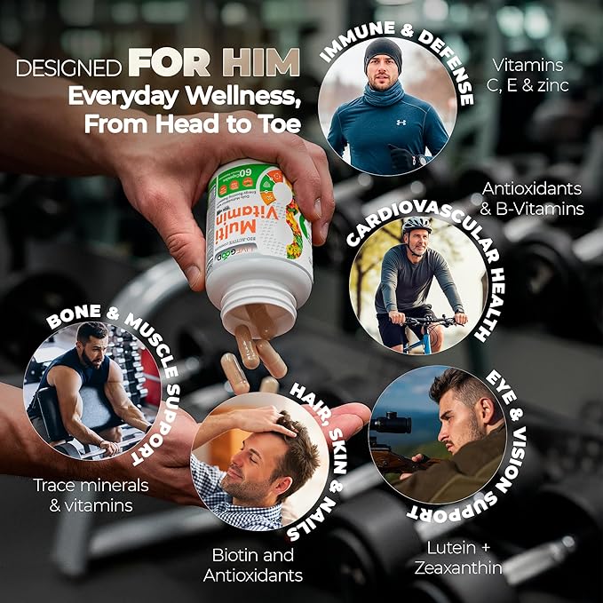 LiveGood Bio-Active Complete Multivitamin for Men, Daily Men’s Multi with 24 Essential Vitamins and Minerals for Energy, Immunity, Heart and Bone Support, Complete Men’s Formula (60 Capsules)