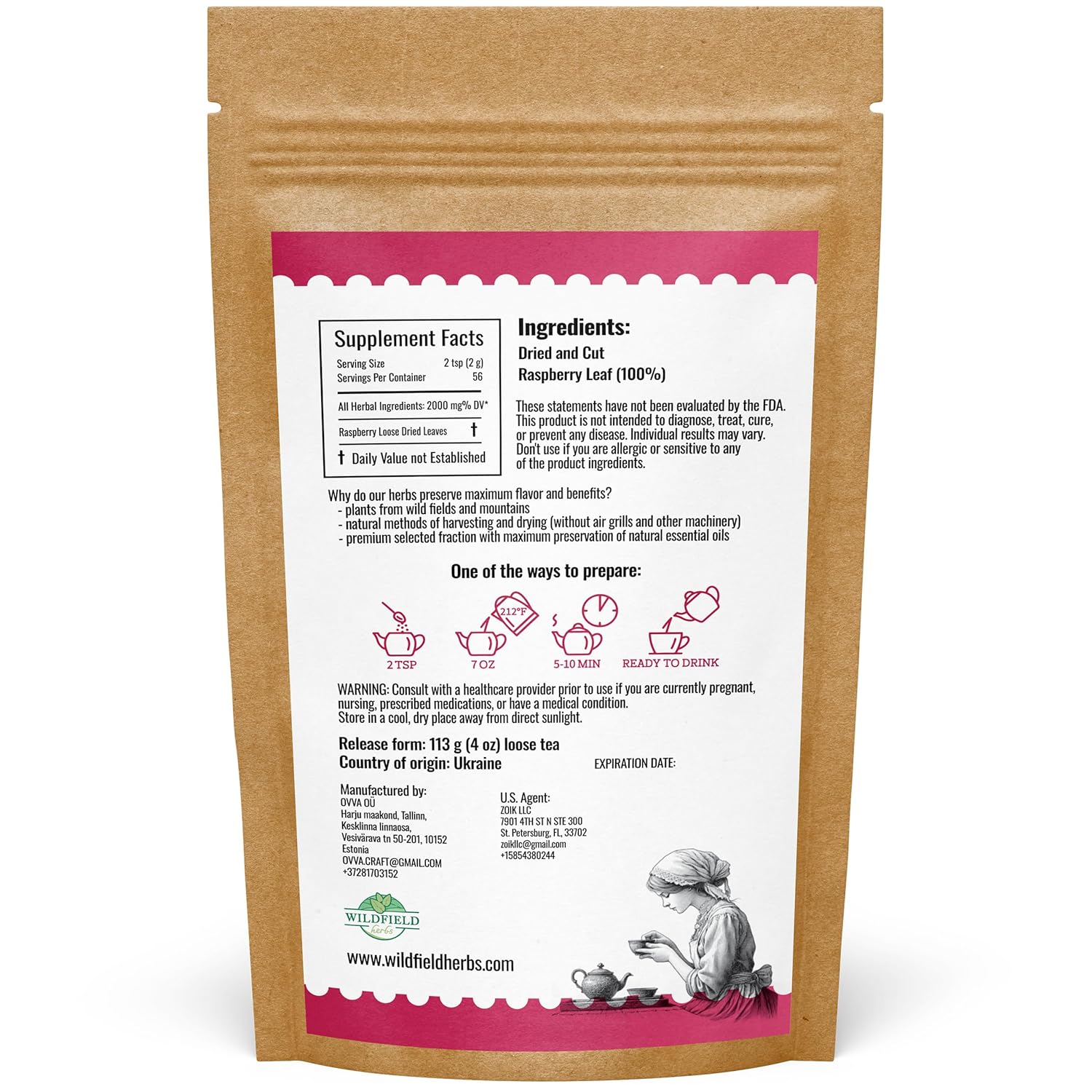 4 oz. Raspberry Leaf Tea Rasberry Leaf Herbs (Rubus Idaeus Folium) - 113g Rasberry Leave Tea Hojas De Frambuesa