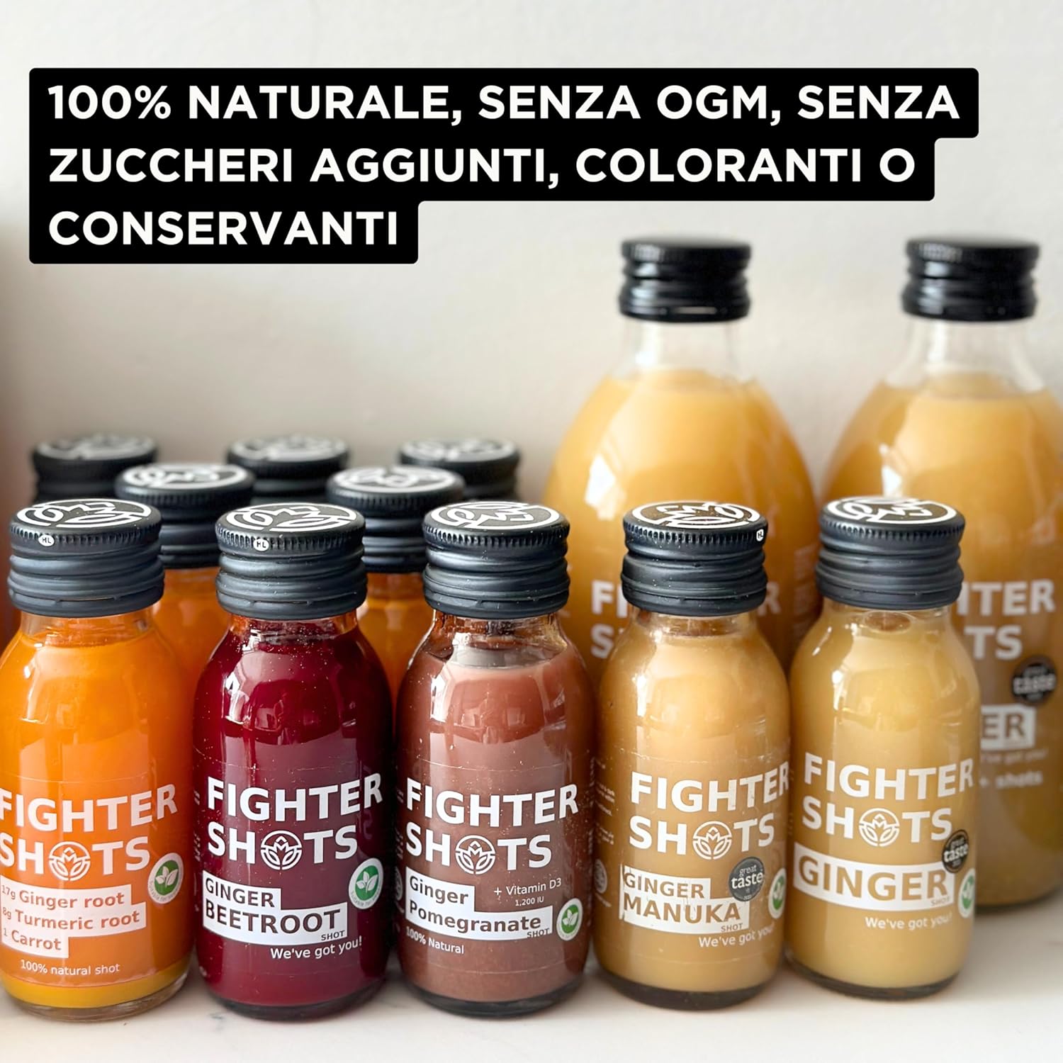 Ginger Manuka Honey (12x60ml) | Award Winning Fresh & Fiery Ginger Shots | Cold Pressed Ginger Root for Immune Support | Boosts Energy | 100% Natural | No Nasties | A Perfect Pick Me Up