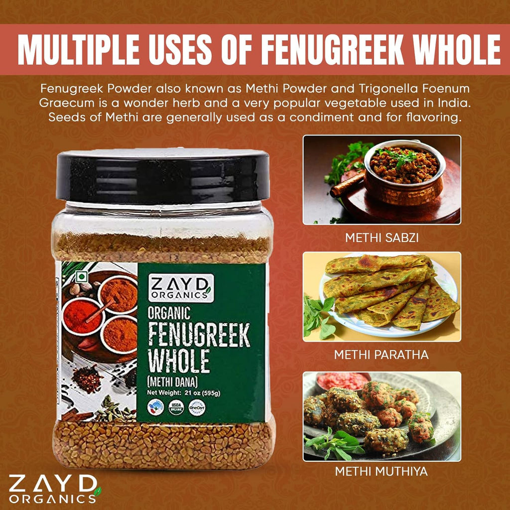Zayd Organic Fenugreek Seeds | 1.3 lb | Whole Methi Seeds, USDA Organic, 1.3 lb (595g)