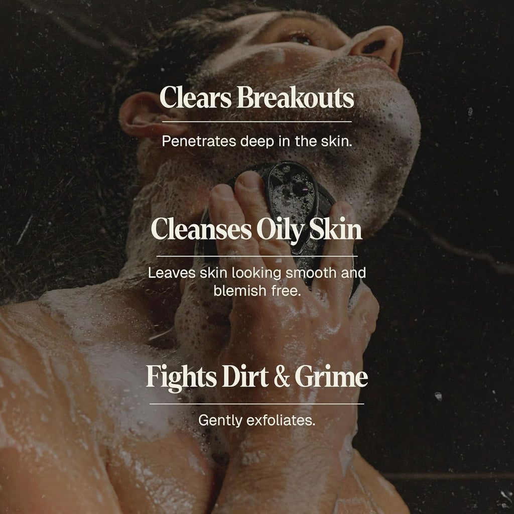 Black Wolf Charcoal Face Wash & Silicone Scrubber Set for Men - Daily Grooming & Hygiene Essentials for Mens Skin Care