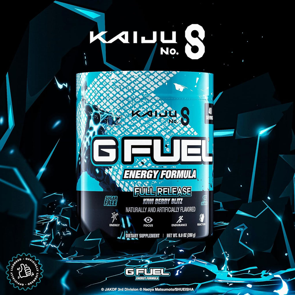 G Fuel Full Release Energy Drink Powder, Pre Workout Caffeine Mix for Gaming, Sugar Free Focus Amino, Vitamin + Antioxidants, 9.9oz (Kiwi Berry Watermelon, 40 Servings)