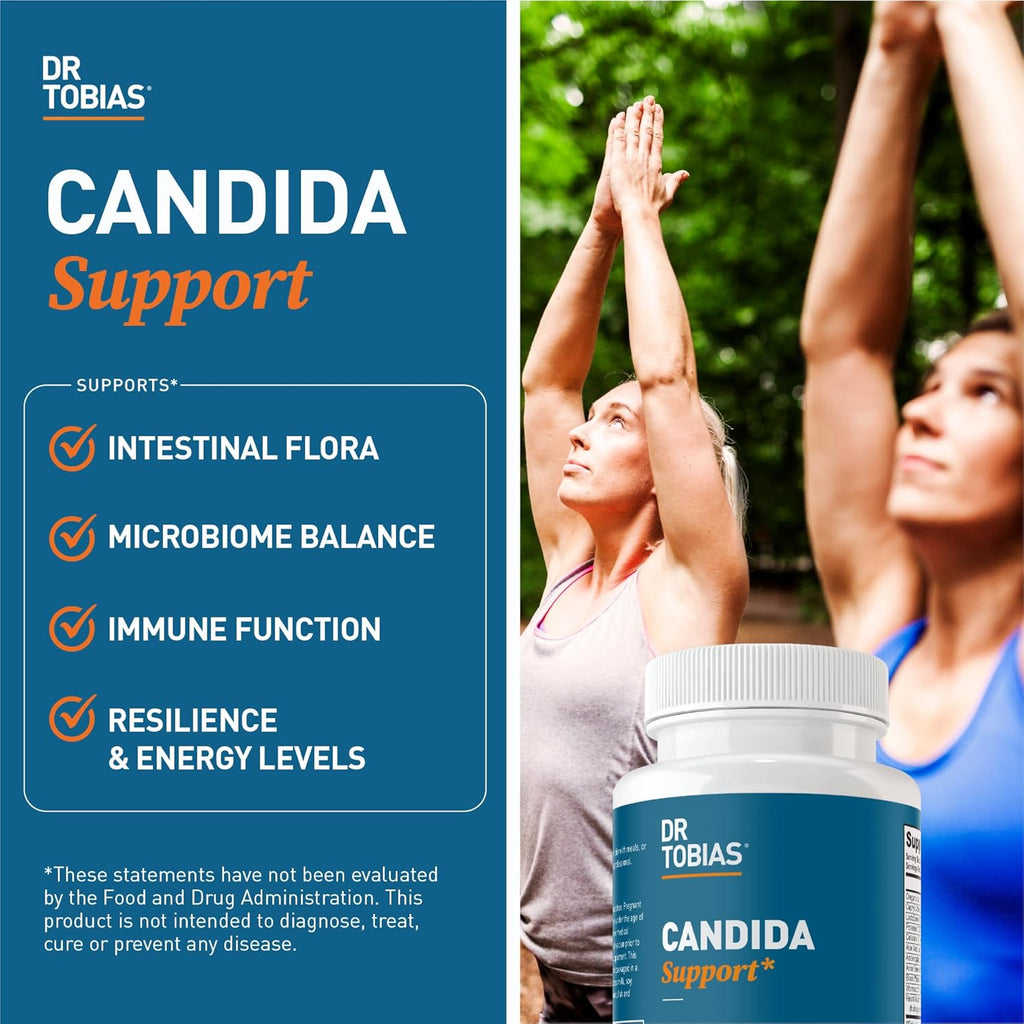 Dr. Tobias Candida Support, Gut Flora Balance Complex with Oregano, Caprylic Acid, Enzymes & Probiotics, Support Intestinal Detox Cleanse & Gut Health for Women & Men, 60 Capsules, 30 Servings