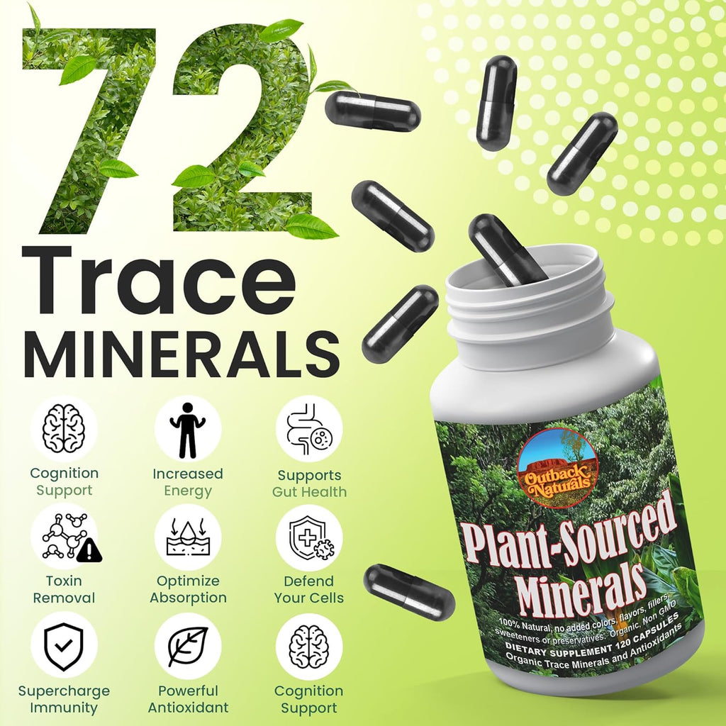 Fulvic Humic Mineral Blend of Plant-Sourced Trace Minerals, Electrolytes, Gut Health, Cognitive & Immune Support, Pure Vitality Formula for Strength - 120 Capsules