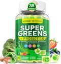Organic Super Greens Daily Gummies + Probiotics, Spirulina, Chlorella, Spinach, Broccoli, Fiber, Fruits Veggies, Mushroom - Greens Powder Superfood Alternative, Natural Energy, Sugar Free Vegan, 60Cts