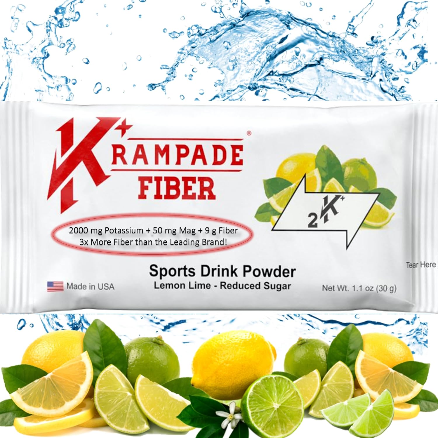 Fiber Supplement Electrolytes Powder - 9g Prebiotic Fiber + 2000mg Potassium Supplement + Magnesium | Cramp Relief | Hydration Packets| Digestive Health Support