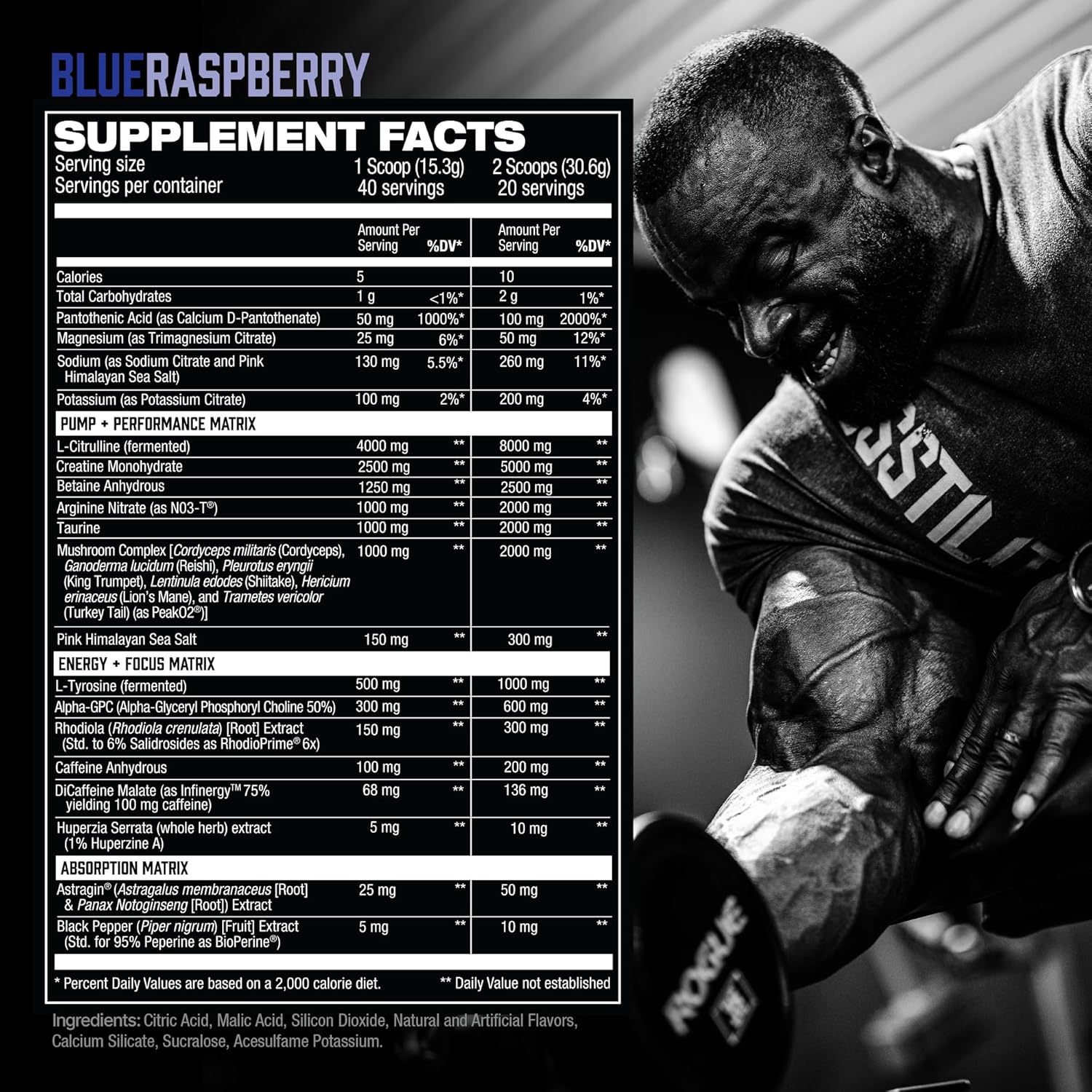 HOSSTILE Hosstility V2 Pre Workout, All-in-One Pre Workout Powder for Men and Women, Enhance Muscle Pump, Increase Energy, Boost Strength, Sharpen Focus, Blue Raspberry, 40/20 Servings