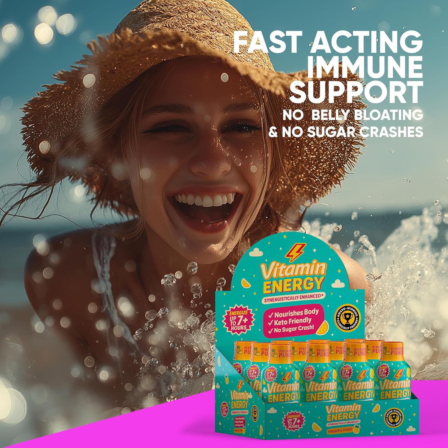 Vitamin Energy Immune+ Extra Strength Energy Shot Pineapple Punch 48 Pack, 260mg Natural Caffeine, B-Vitamins, Citicoline, Green Tea, Immunity & Focus Support, Zero Sugar, Gluten-Free 1.93 fl oz