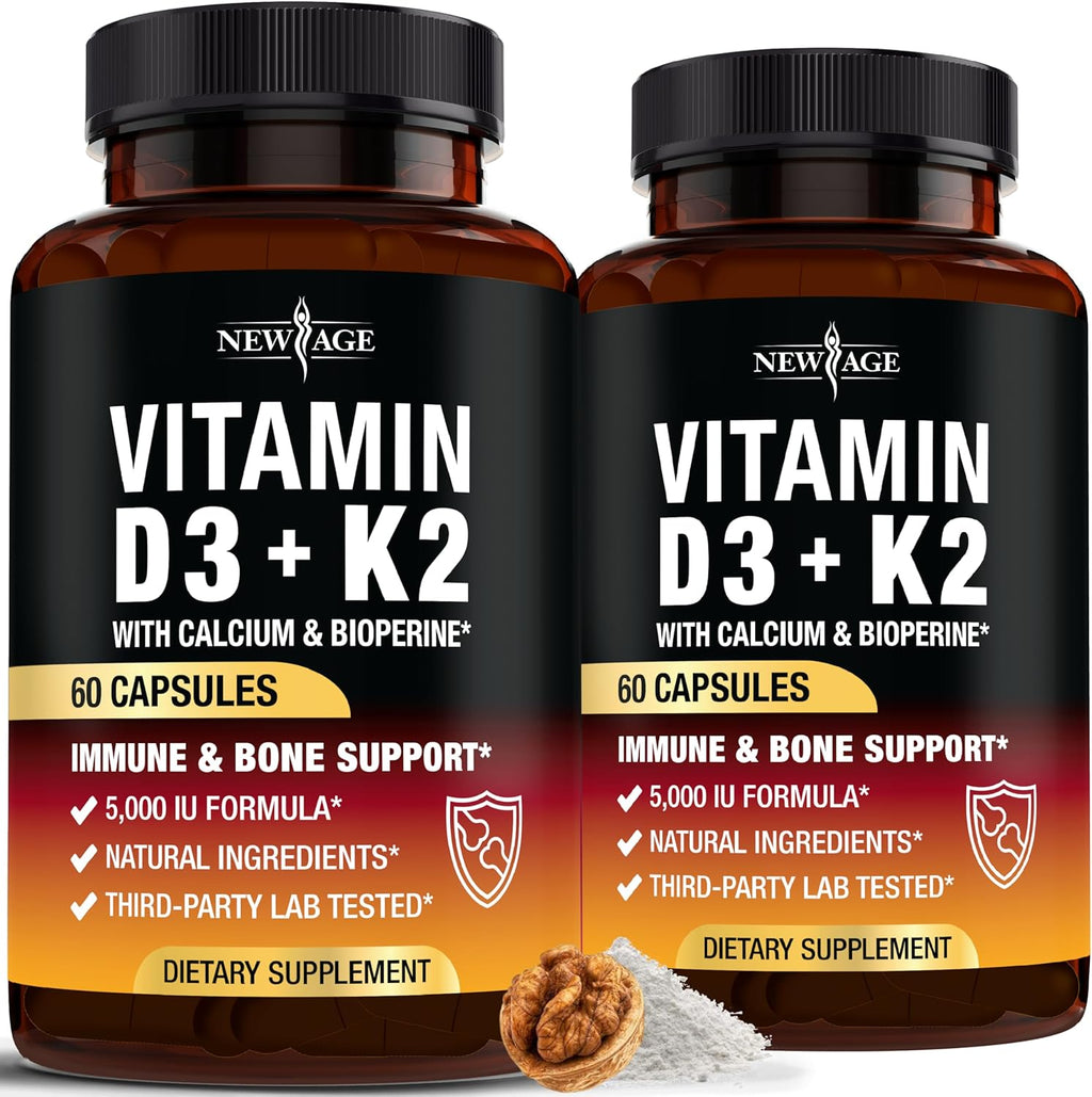 Vitamin D3 5,000 IU + K2 MK-7 100 mcg - 2-in-1 Bone, Immune & Heart Support, Easy to Swallow, Non-GMO - 120 Capsules
