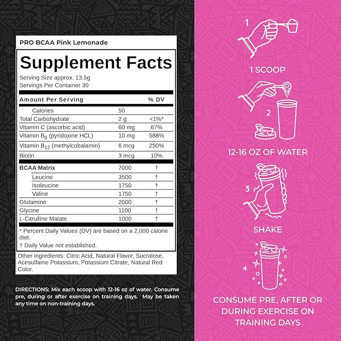 Max Muscle Pro BCAA, Aminos for The Relentless, 7G BCAA, Post Workout Muscle Recovery (Pink Lemonade)