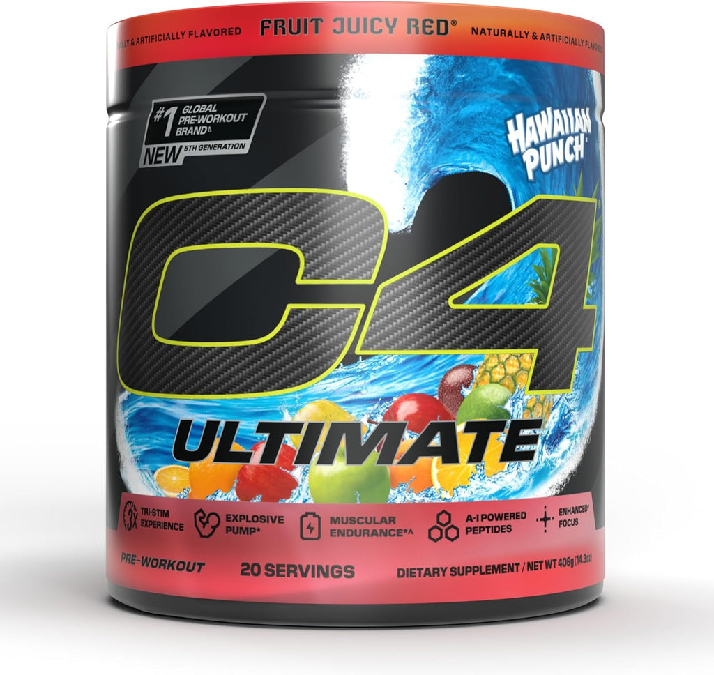 Cellucor C4 Ultimate Pre Workout Powder - Sugar Free Preworkout Energy Supplement for Men & Women - 300mg Caffeine + TeaCrine + Dynamine + Creatine - Hawaiian Punch Fruit Juicy Red, 20 Servings