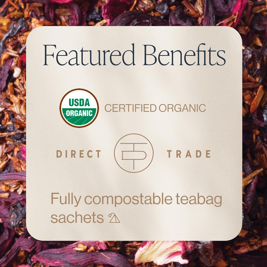 Rishi Tea Blueberry Hibiscus Herbal Tea - Organic, Caffeine Free Sachet Bags, Sweet & Tangy with Antioxidants, Enjoy Hot or Iced - 50 Count