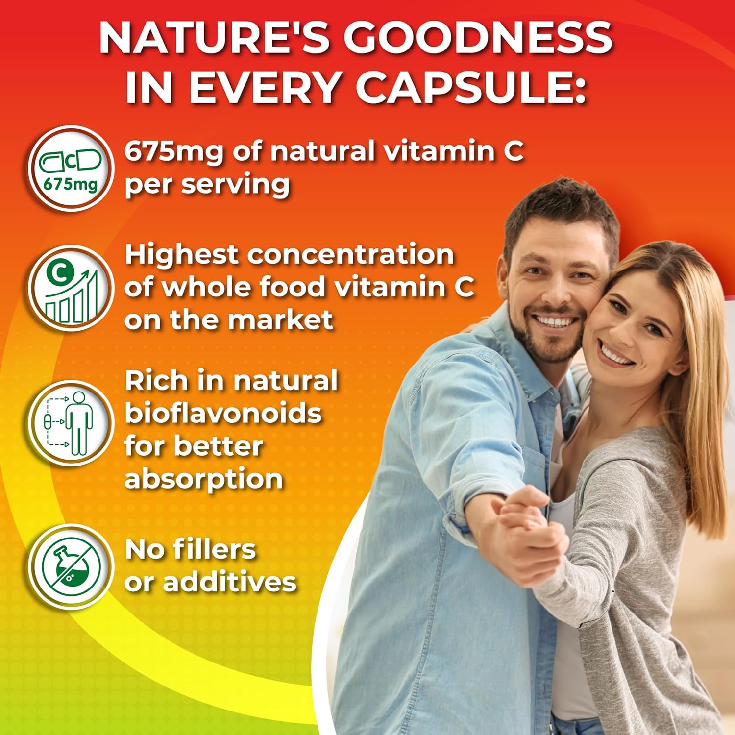 Whole Food Vitamin C Complex - 1450mg Organic Berries - 675 mg Vitamin C per Serving, High-Potency Antioxidant & Immune Support with Acerola, Amla and Natural Bioflavonoids - Vegan, Non-GMO, 120 Count