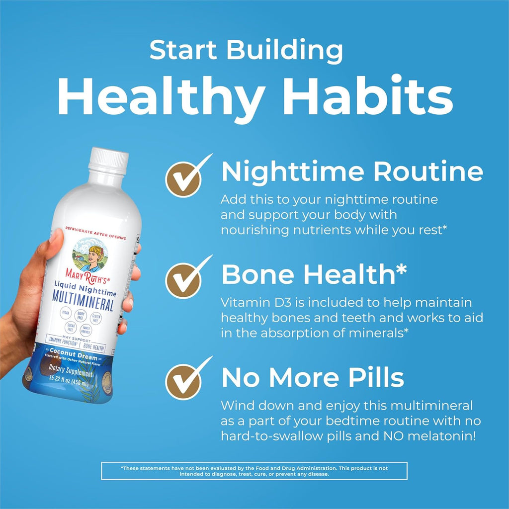 MaryRuth Organics Liquid Nighttime Multimineral | No Melatonin | Bedtime Routine | Magnesium Citrate | Calcium | Zinc | Vitamin D3| Available in 4 Flavor - Vegan | Sugar Free | Gluten Free | 15.22 Oz