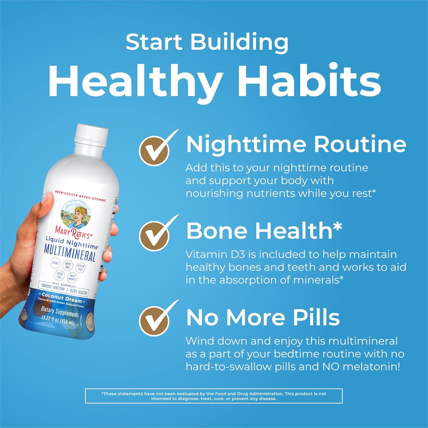 MaryRuth Organics Liquid Nighttime Multimineral | No Melatonin | Bedtime Routine | Magnesium Citrate | Calcium | Zinc | Vitamin D3| Available in 4 Flavor - Vegan | Sugar Free | Gluten Free | 15.22 Oz