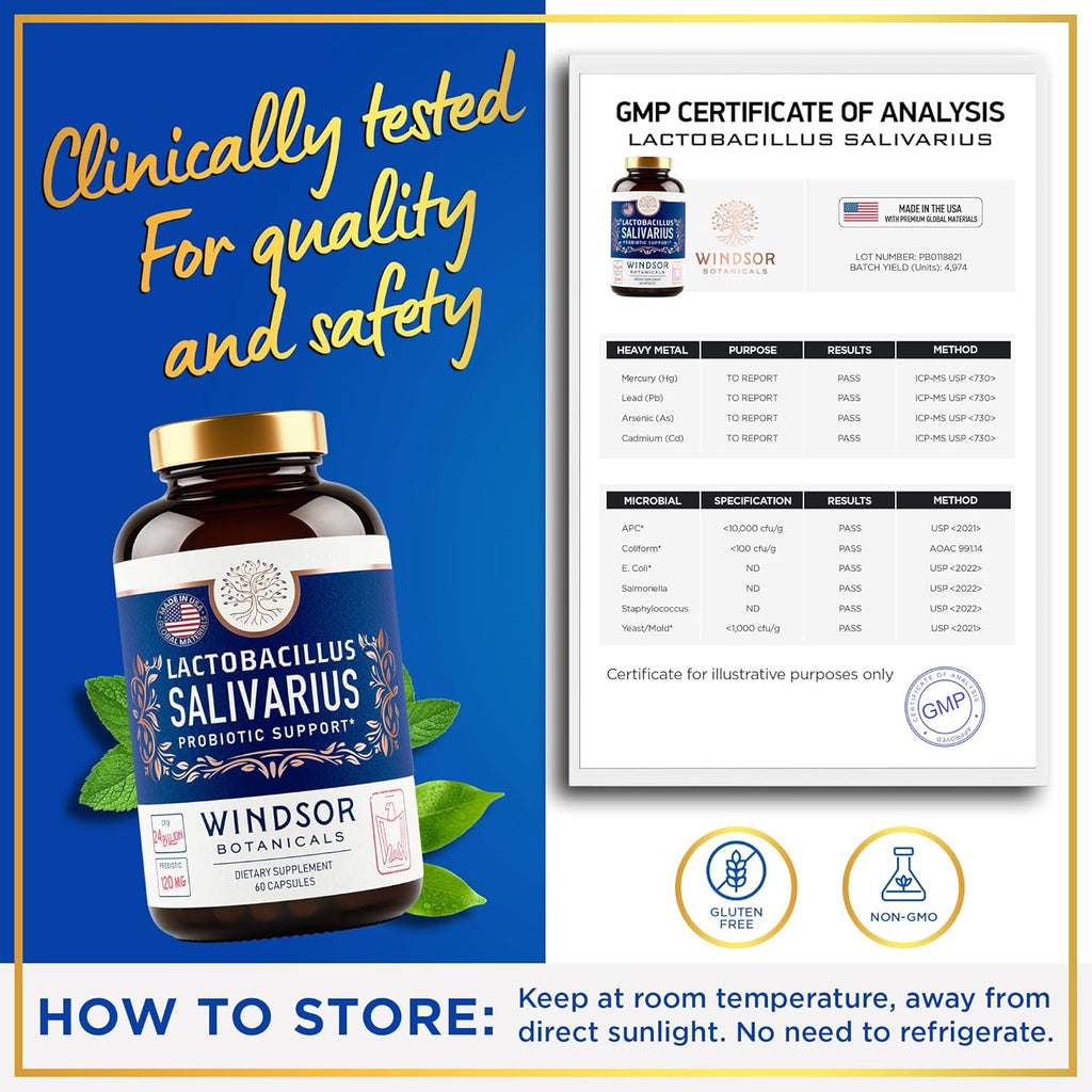 Lactobacillus Salivarius Probiotic - 24bn CFU L Salivarius Dental Probiotics for Teeth and Gums - Bad Breath Treatment for Adults, Immune Support, Digestive Health - 60 Oral Probiotic Capsules