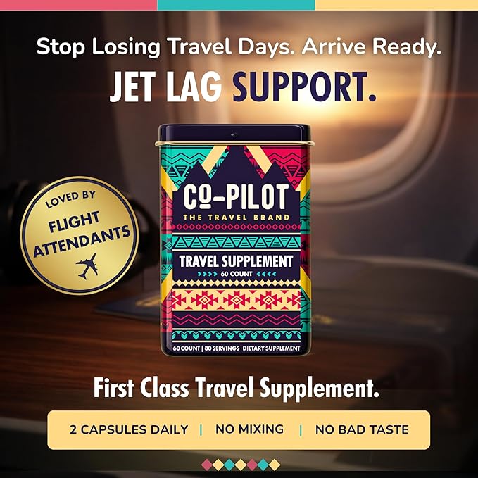 Travel Vitamin Supplement for Flight and Daily, Jet Lag, Energy, Immune, Digestion Support, Promote Calmness with Ashwagandha, Rhodiola, Chia & D3 for Better Sleep & Mood | Vegan, 60 Count