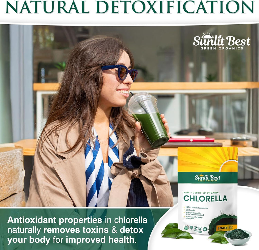 Sunlit Best Chlorella Powder Organic USDA, Green Algae Chlorella Powder, Broken Cell Wall Chlorellas, Raw Vegan Protein Chlorophyll - Non GMO, Gluten Free Superfood, Immune Support Supplement, 8 oz